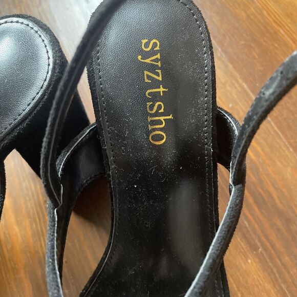 Black 5" High Block Heel 1.5"PLATFORM Open Toe Shoes WOMEN Size 9.5 - Picture 3 of 12